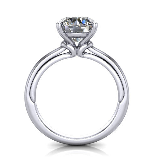 Leilani round solitaire engagement ring in 14K White Gold with double-prong head on a plain band, through-finger front profile