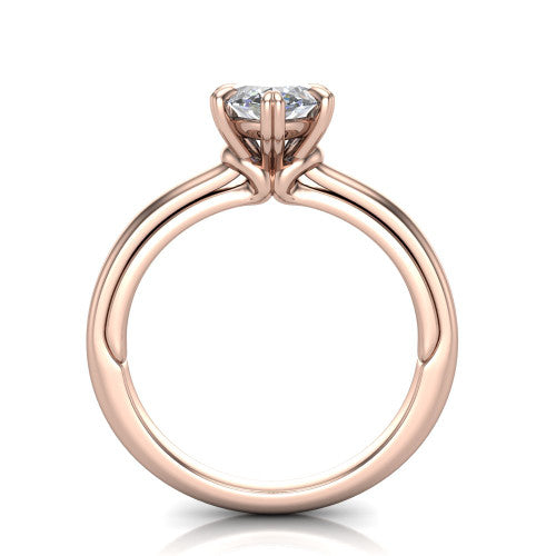 Leilani marquise solitaire engagement ring in 14K Rose Gold with double-prong head on a plain band, through-finger front profile