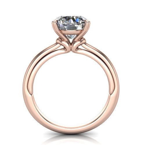 Leilani round solitaire engagement ring in 18K Rose Gold with double-prong head on a plain band, through-finger front profile