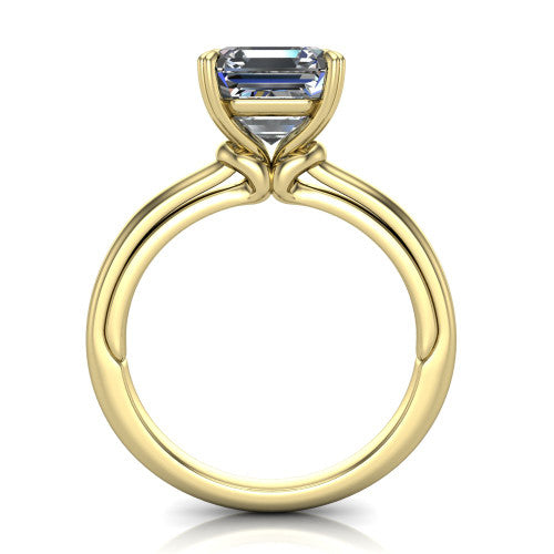 Leilani asscher solitaire engagement ring in 14K Yellow Gold with double-prong head on a plain band, through-finger front profile