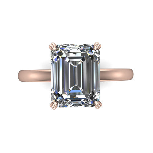 Leilani emerald solitaire engagement ring in 18K Rose Gold with double-prong head on a plain band, through-finger front profile