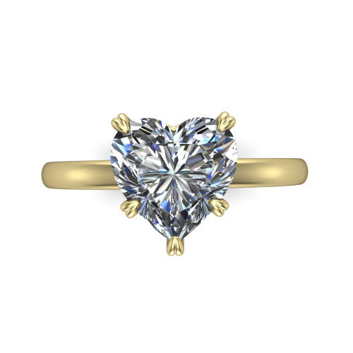 Leilani heart solitaire engagement ring in 14K Yellow Gold with double-prong head on a plain band, top-down view of the double-prong head on a plain band