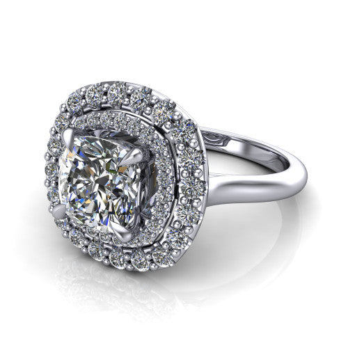 Sophie Cushion Shape Halo Engagement Ring in 18K White Gold