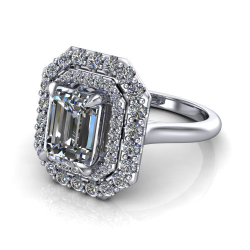 Sophie Emerald Shape Halo Engagement Ring in Platinum