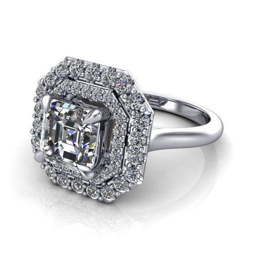 Sophie Square Emerald Shape Halo Engagement Ring in Platinum