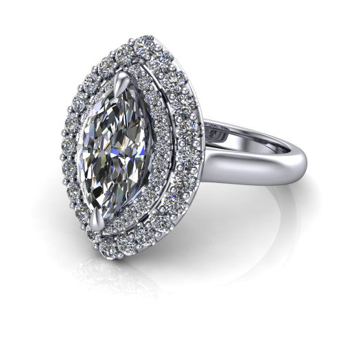 Sophie Marquise Shape Halo Engagement Ring in 14K White Gold