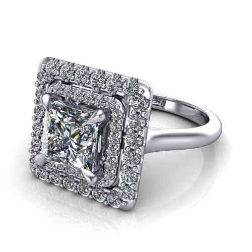 Sophie Princess Shape Halo Engagement Ring in 18K White Gold