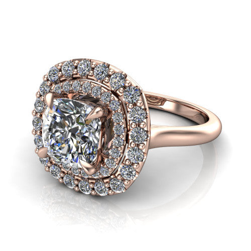 Sophie Cushion Shape Halo Engagement Ring in 18K Rose Gold