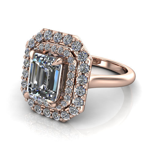 Sophie Emerald Shape Halo Engagement Ring in 14K Rose Gold