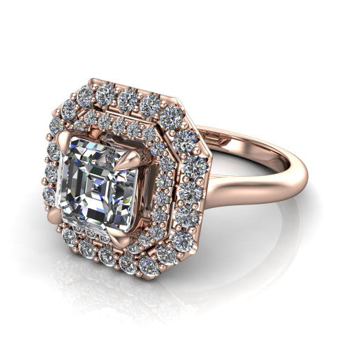 Sophie Square Emerald Shape Halo Engagement Ring in 14K Rose Gold