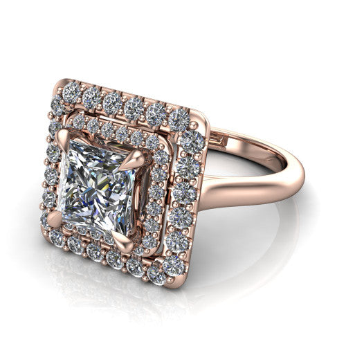 Sophie Princess Shape Halo Engagement Ring in 14K Rose Gold