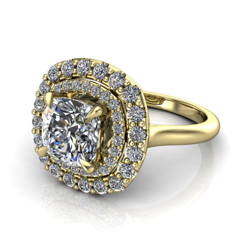 Sophie Cushion Shape Halo Engagement Ring in 14K Yellow Gold