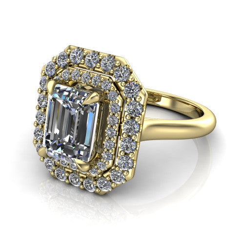 Sophie Emerald Shape Halo Engagement Ring in 14K Yellow Gold
