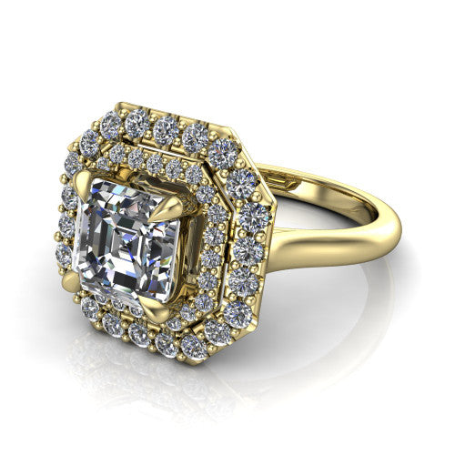 Sophie Square Emerald Shape Halo Engagement Ring in 18K Yellow Gold