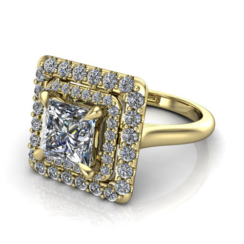 Sophie Princess Shape Halo Engagement Ring in 14K Yellow Gold