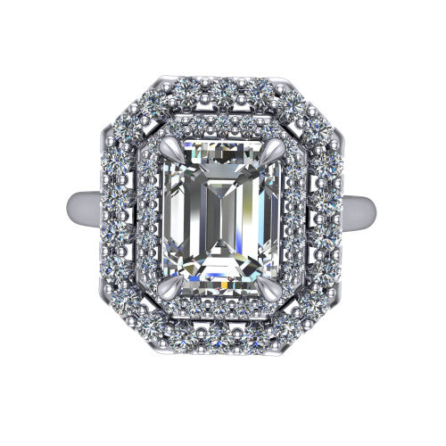 Sophie Emerald Shape Halo Engagement Ring in Platinum