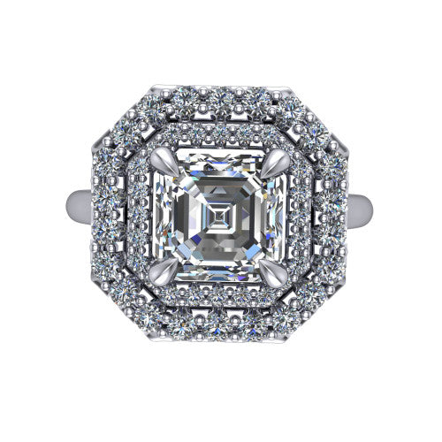 Sophie Square Emerald Shape Halo Engagement Ring in 14K White Gold