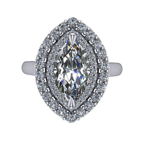 Sophie Marquise Shape Halo Engagement Ring in 18K White Gold