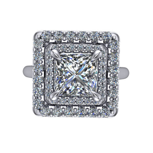 Sophie Princess Shape Halo Engagement Ring in 14K White Gold