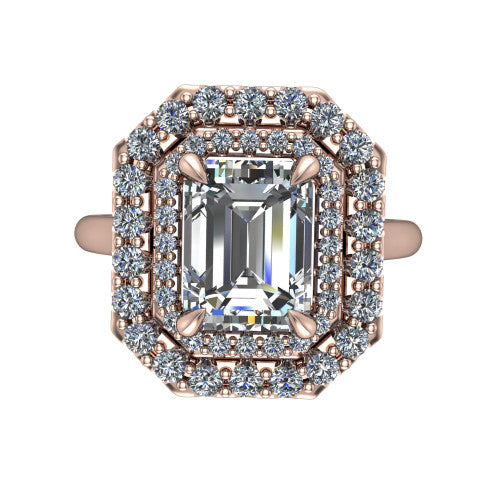 Sophie Emerald Shape Halo Engagement Ring in 14K Rose Gold