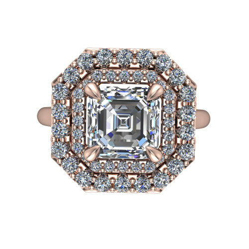 Sophie Square Emerald Shape Halo Engagement Ring in 14K Rose Gold