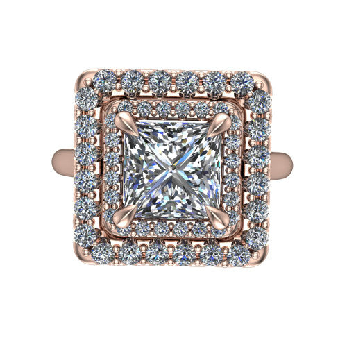 Sophie Princess Shape Halo Engagement Ring in 14K Rose Gold