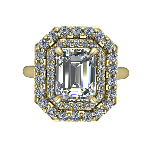 Sophie Emerald Shape Halo Engagement Ring in 18K Yellow Gold