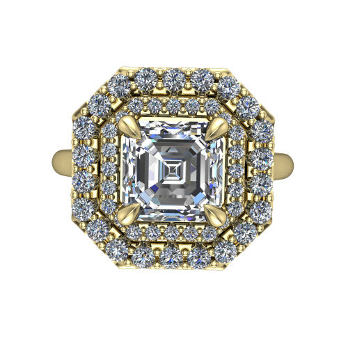 Sophie Square Emerald Shape Halo Engagement Ring in 14K Yellow Gold