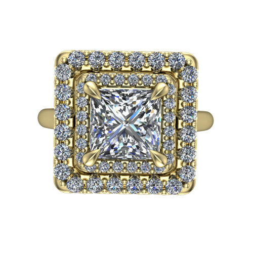 Sophie Princess Shape Halo Engagement Ring in 18K Yellow Gold