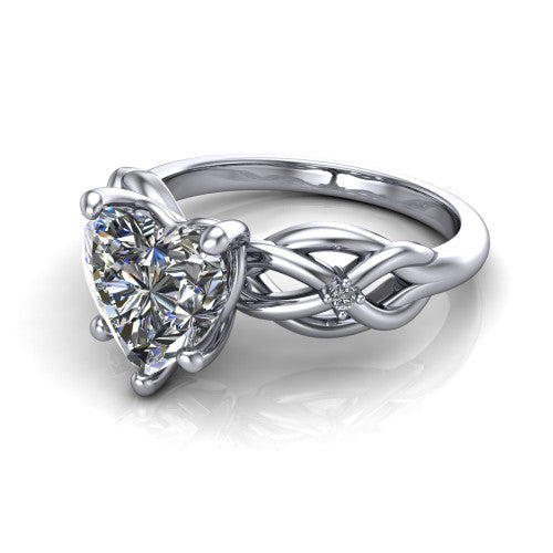Josephine heart love-knot engagement ring in Platinum with braided band, three-quarter perspective view