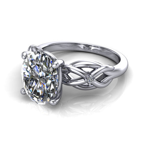 Josephine oval love-knot engagement ring in Platinum with braided band, three-quarter perspective view