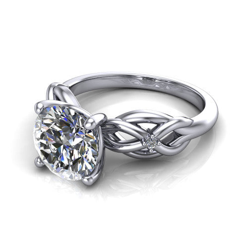 Josephine round love-knot engagement ring in Platinum with braided band, three-quarter perspective view