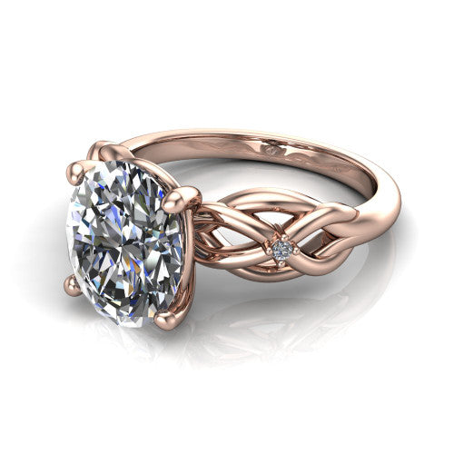 Josephine oval love-knot engagement ring in 14K Rose Gold with braided band, three-quarter perspective view
