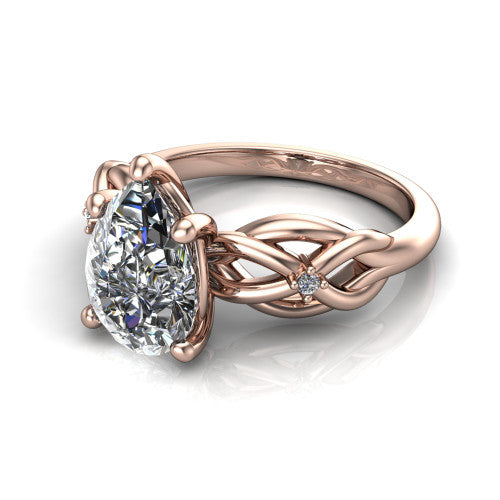 Josephine pear love-knot engagement ring in 18K Rose Gold with braided band, three-quarter perspective view