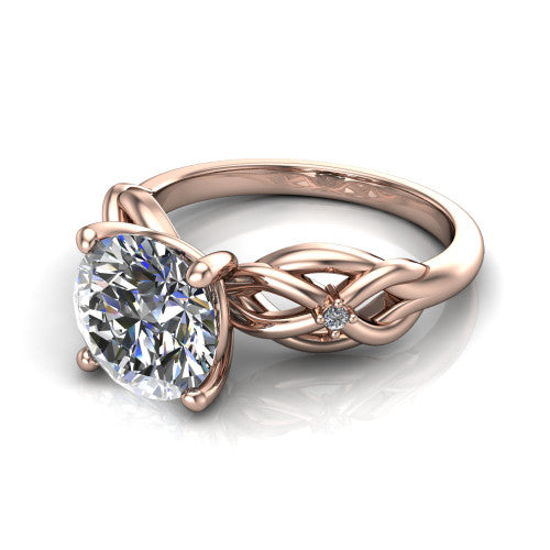Josephine round love-knot engagement ring in 18K Rose Gold with braided band, three-quarter perspective view