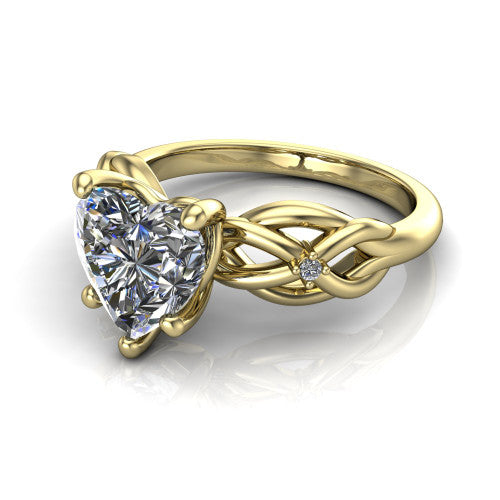 Josephine heart love-knot engagement ring in 14K Yellow Gold with braided band, three-quarter perspective view