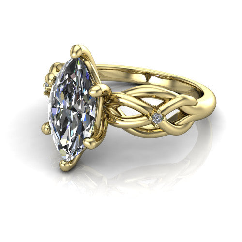 Josephine marquise love-knot engagement ring in 14K Yellow Gold with braided band, three-quarter perspective view