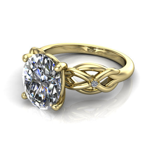 Josephine oval love-knot engagement ring in 14K Yellow Gold with braided band, three-quarter perspective view