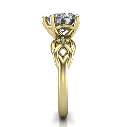 Josephine heart love-knot engagement ring in 14K Yellow Gold with braided band, side profile showing the braided love-knot band and knot gallery