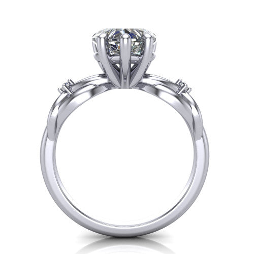 Josephine heart love-knot engagement ring in Platinum with braided band, through-finger front profile
