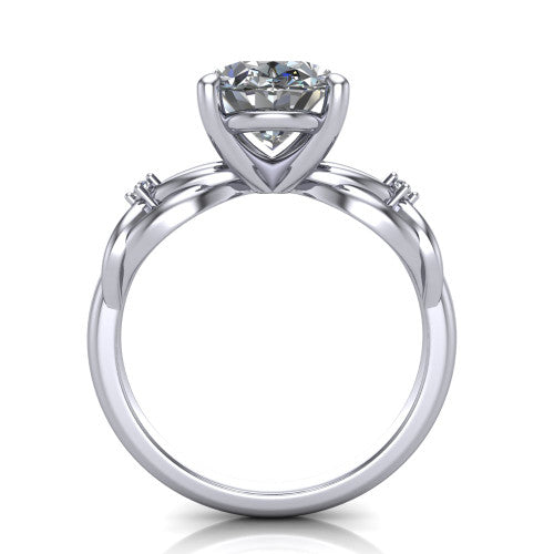 Josephine oval love-knot engagement ring in 18K White Gold with braided band, through-finger front profile