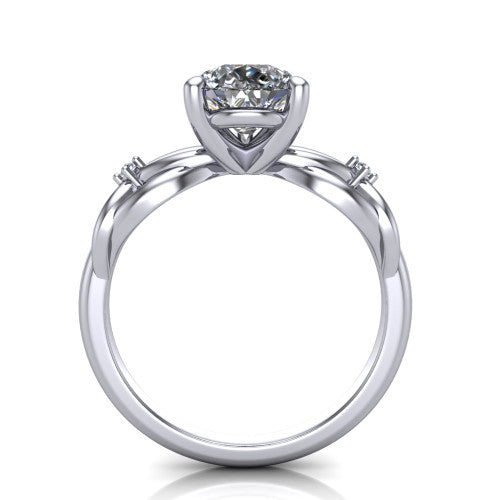 Josephine pear love-knot engagement ring in Platinum with braided band, through-finger front profile
