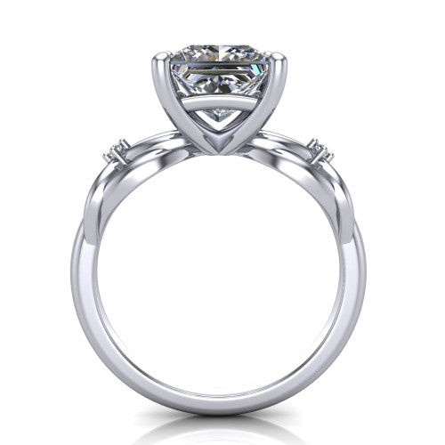 Josephine princess love-knot engagement ring in 18K White Gold with braided band, through-finger front profile