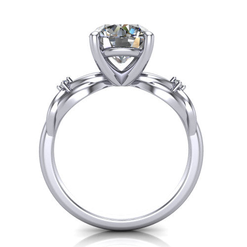 Josephine round love-knot engagement ring in 18K White Gold with braided band, through-finger front profile
