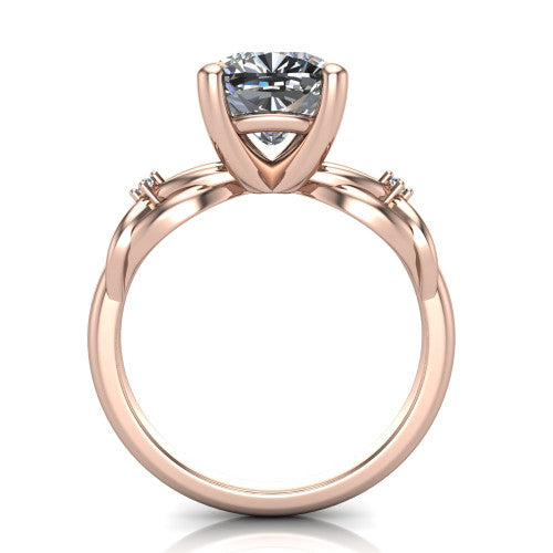 Josephine cushion love-knot engagement ring in 14K Rose Gold with braided band, through-finger front profile