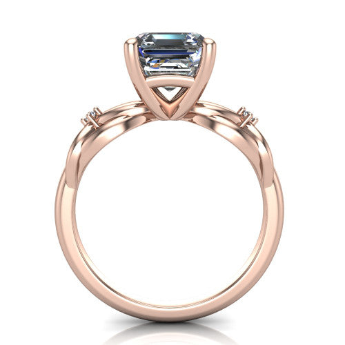 Josephine asscher love-knot engagement ring in 18K Rose Gold with braided band, through-finger front profile