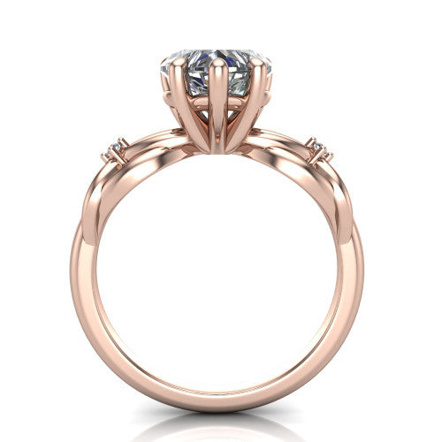 Josephine heart love-knot engagement ring in 14K Rose Gold with braided band, through-finger front profile