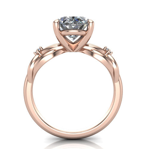 Josephine oval love-knot engagement ring in 14K Rose Gold with braided band, through-finger front profile