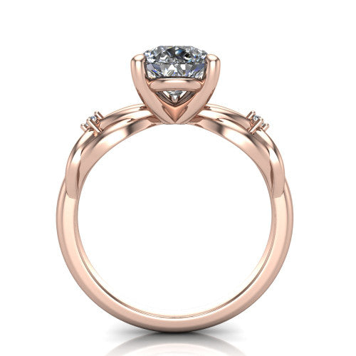 Josephine pear love-knot engagement ring in 18K Rose Gold with braided band, through-finger front profile
