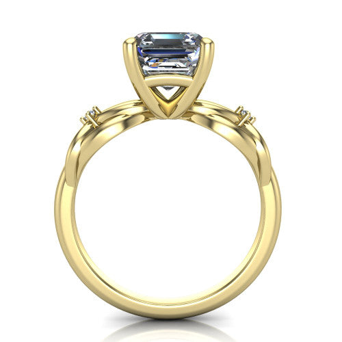 Josephine asscher love-knot engagement ring in 14K Yellow Gold with braided band, through-finger front profile